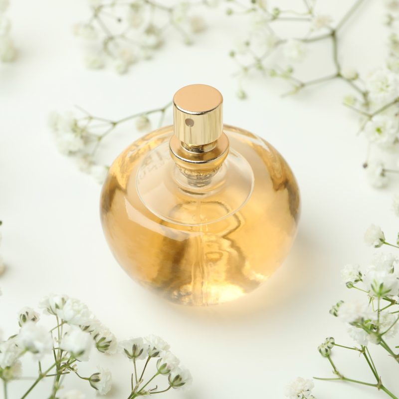 Concept of fragrant flavored perfume, close up